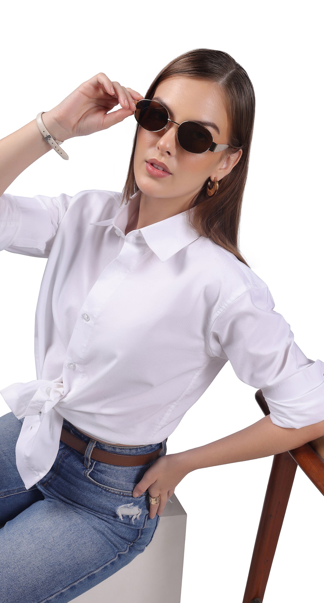 Women's stretch lycra white dress shirt wrinkle resistant