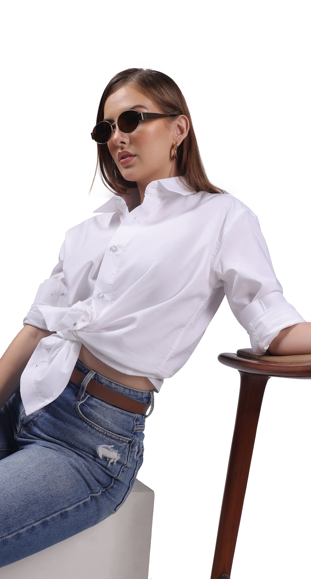 Slim fit anti stain white formal shirt for women