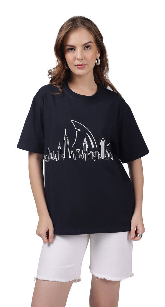 Anti-Stain Skyline Oversized T-Shirt – Navy