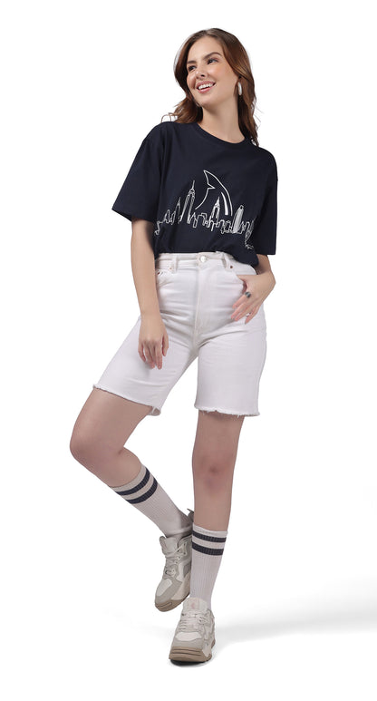 Anti-Stain Skyline Oversized T-Shirt – Navy