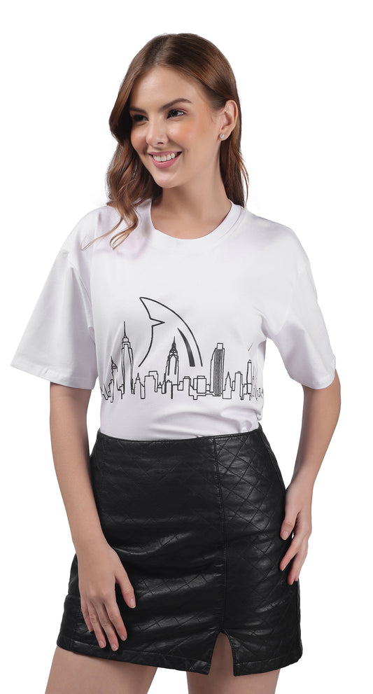 Anti-Stain Skyline Oversized T-Shirt – White