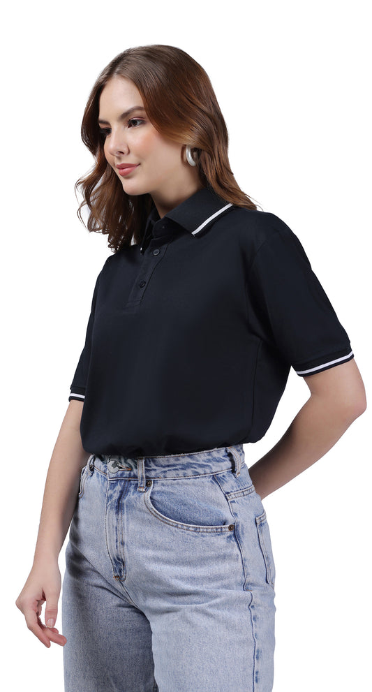 Anti-Stain Signature Style Polo T-shirt – Navy