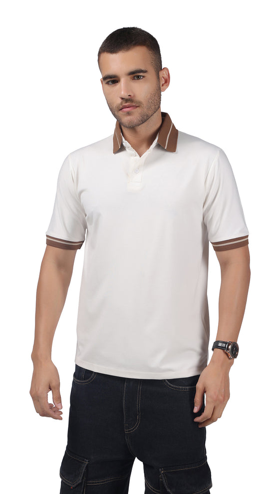 Anti-Stain Signature Style Polo T-shirt – White