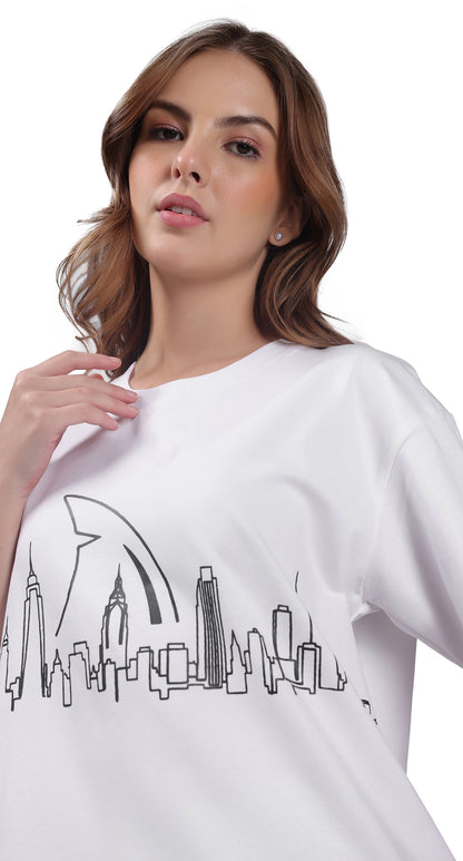 Anti-Stain Skyline Oversized T-Shirt – White