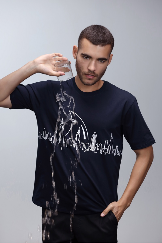 Anti-Stain Skyline Oversized T-Shirt – Navy