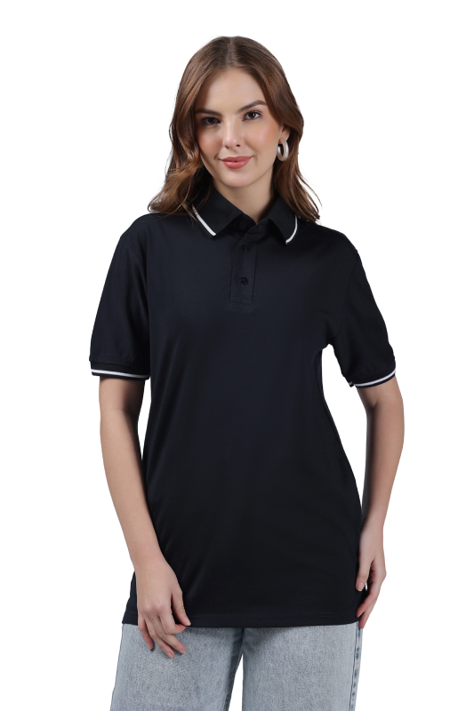 Anti-Stain Signature Style Polo T-shirt – Navy