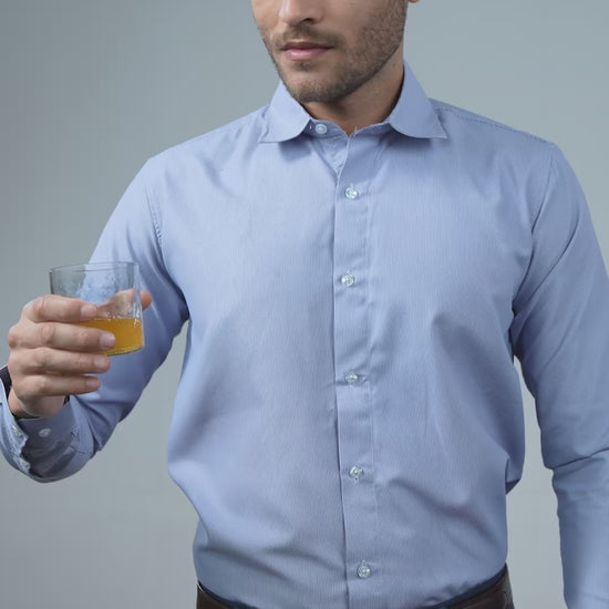 Close-up pattern design of blue anti-stain dress shirt