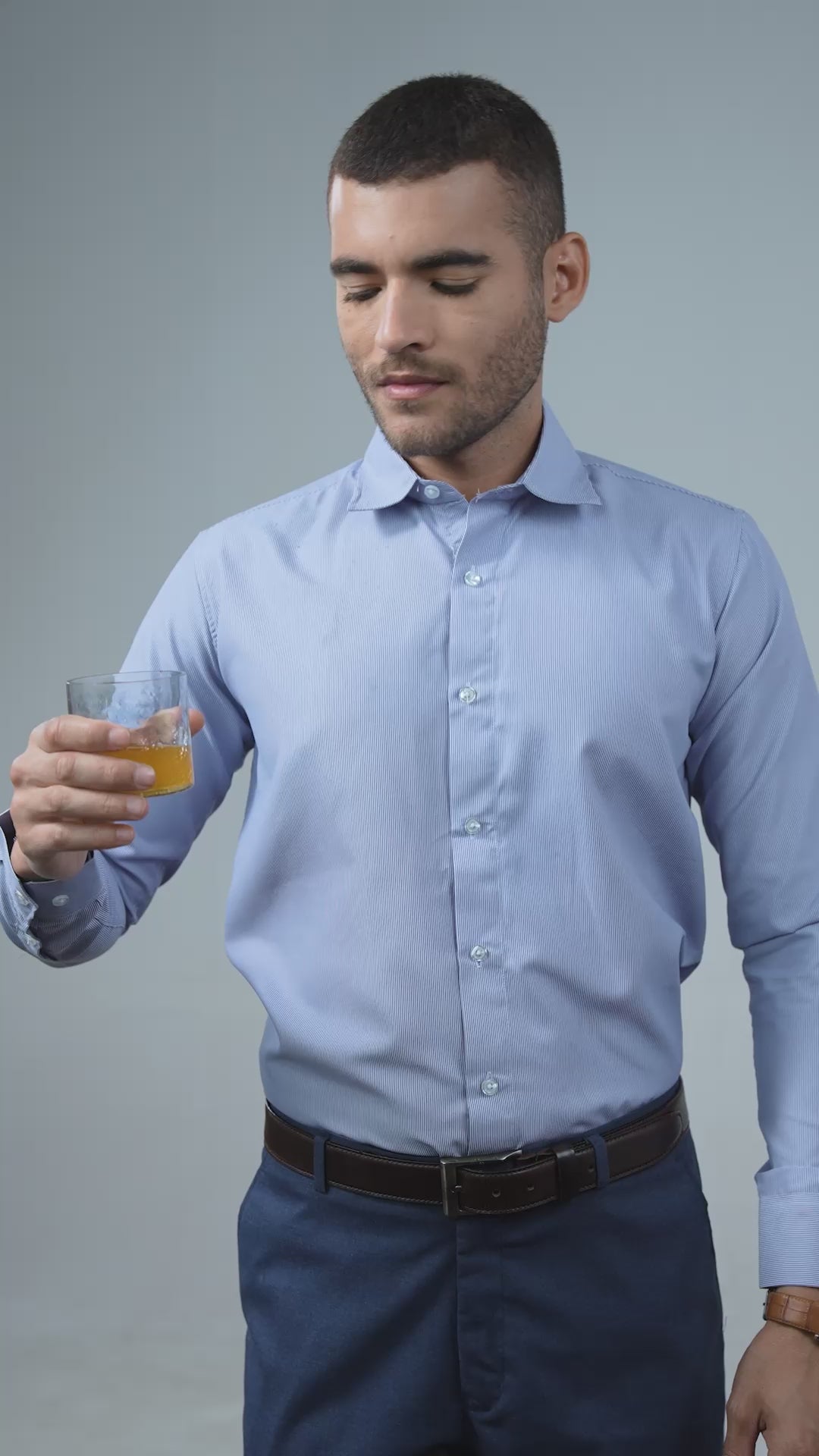Close-up pattern design of blue anti-stain dress shirt