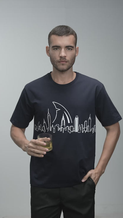 Anti-Stain Skyline Oversized T-Shirt – Navy