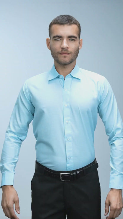 Anti-Stain Brick Check Dress Shirt – Light Blue