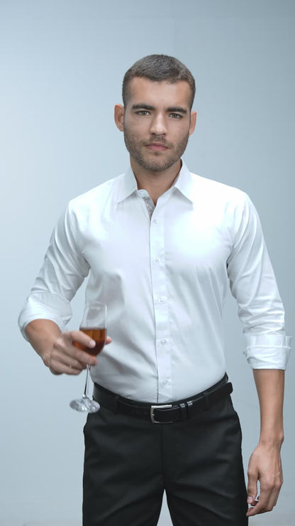 Anti-Stain Satin Dress Shirt – White